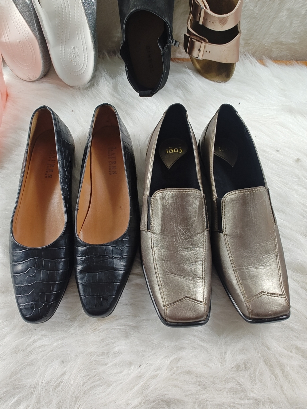 Lauren Ralph Lauren Black Leather + 1803 Dark Silver  Shoe 2-Pair Bundle Sz  8.5